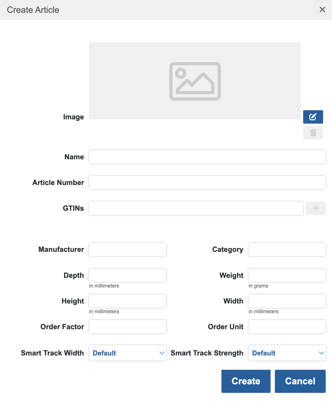 Screenshot of the "Create Article"-dialogue