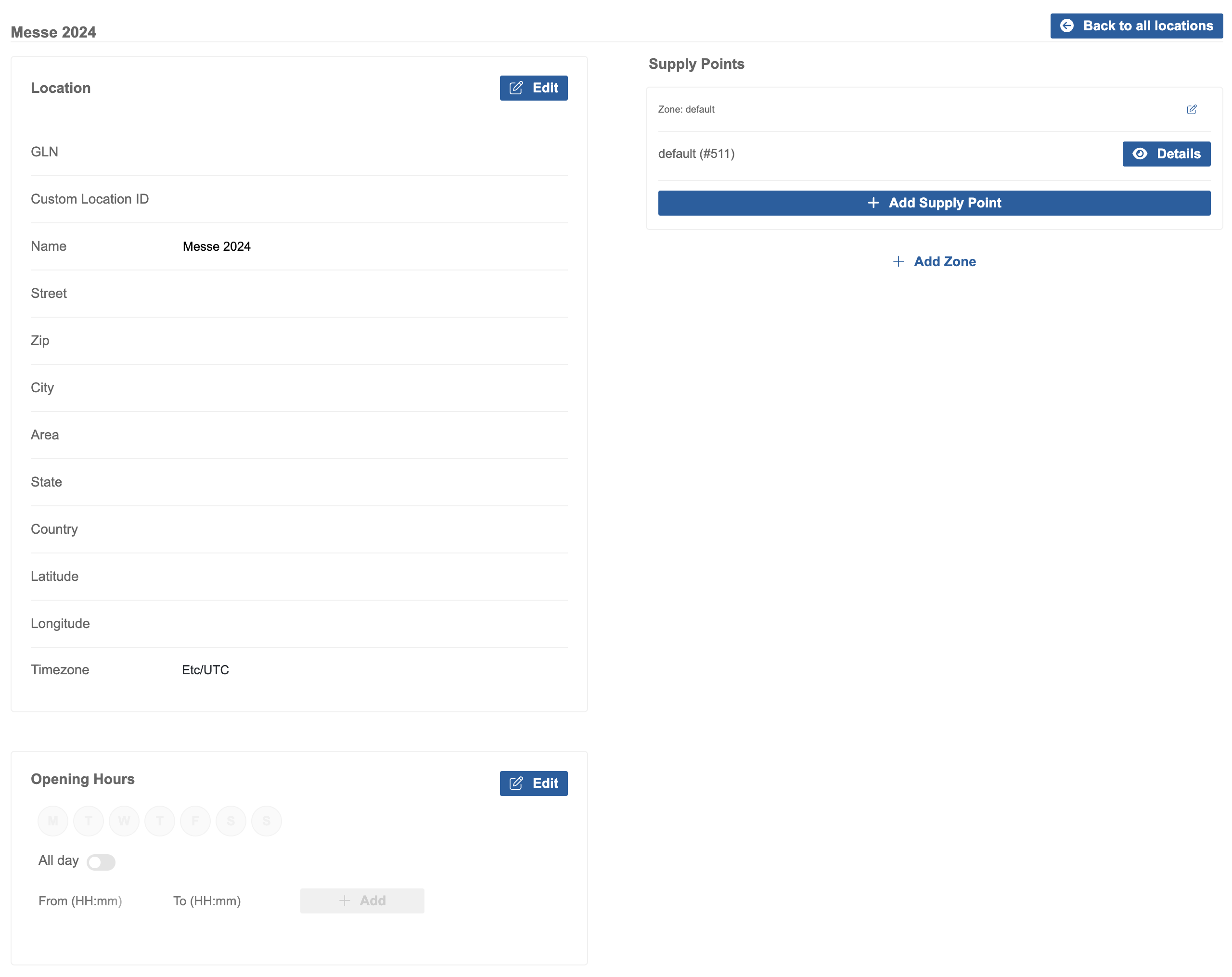 Screenshot of the location Edit View.