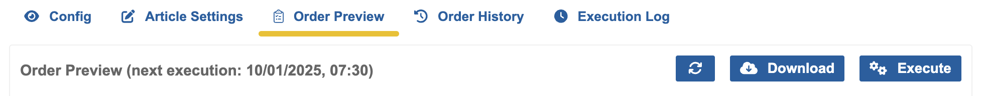 Screenshot of the Order Preview header.