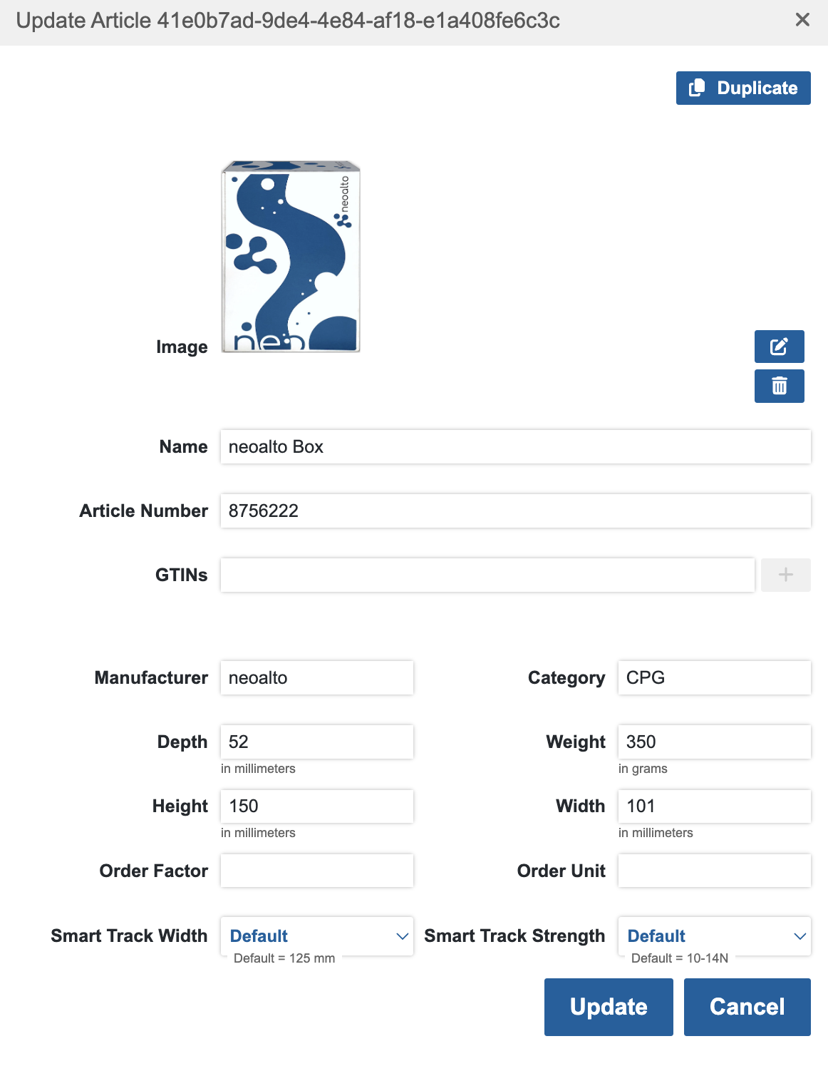 Screenshot of the "Edit Article"-dialogue